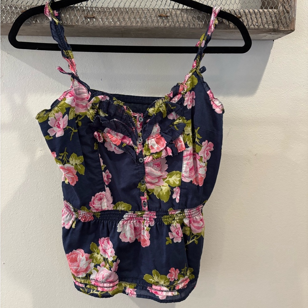 Abercrombie & Fitch Ruffled Smocked Blue Pink Camisole